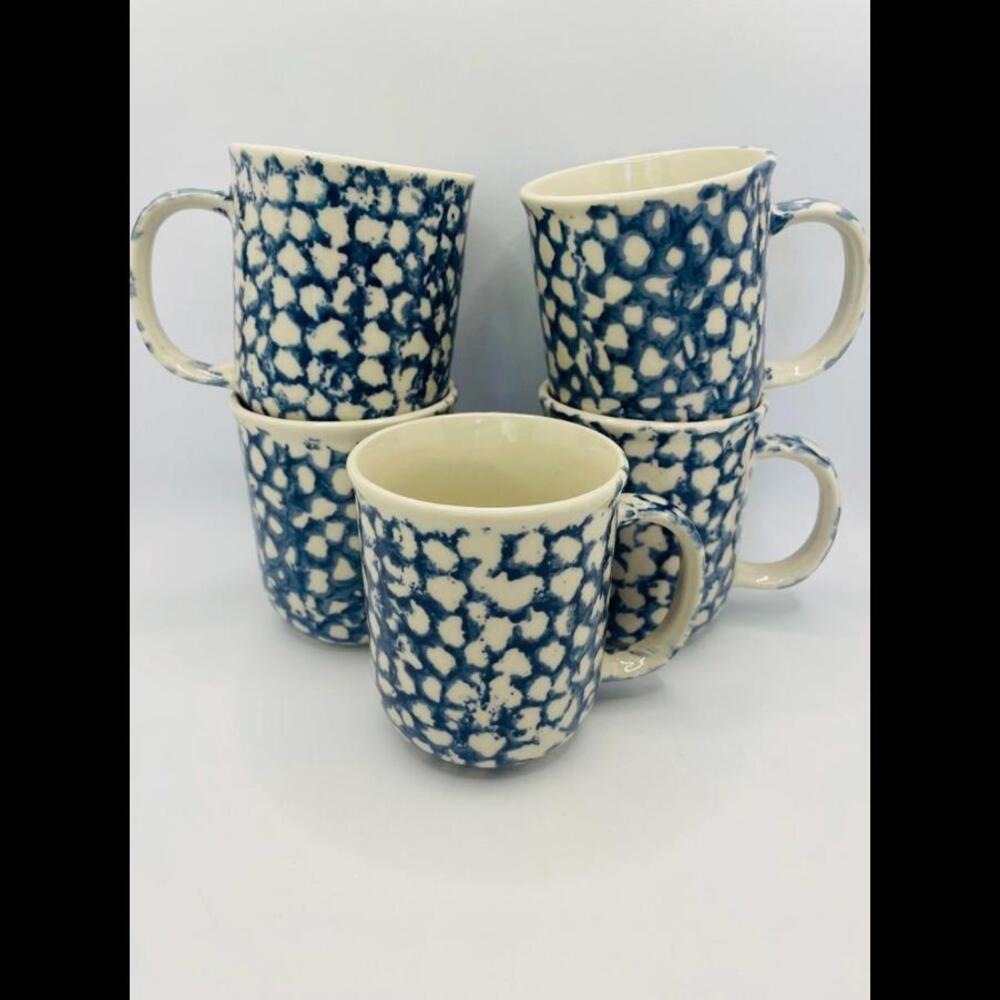 Vintage Tienshan Folk Blue Mugs Set of 4 | Hand-Painted Stoneware | Rustic style